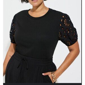 Torrid Top Women 5X Black Pullover Eyelet Neutral Lace Minimalist Boho Western